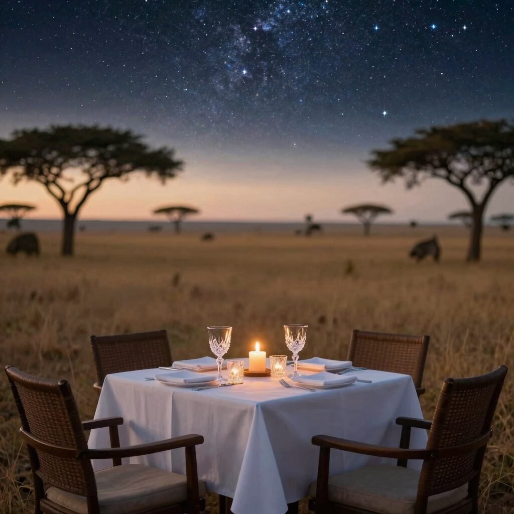 Candlelit bush dinner under the stars in Kenya